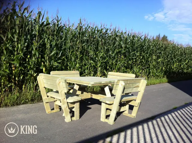 Vierkante picknicktafel XXL met 4 rugleuningen (265 × 265 cm) – foto 2