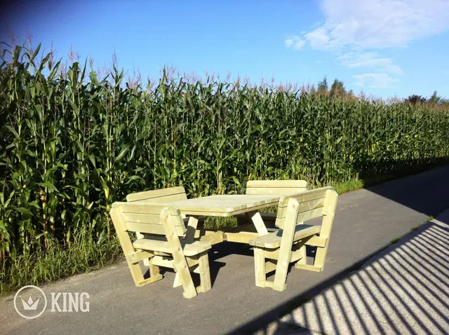Vierkante picknicktafel XXL met 4 rugleuningen (265 × 265 cm) – foto 3